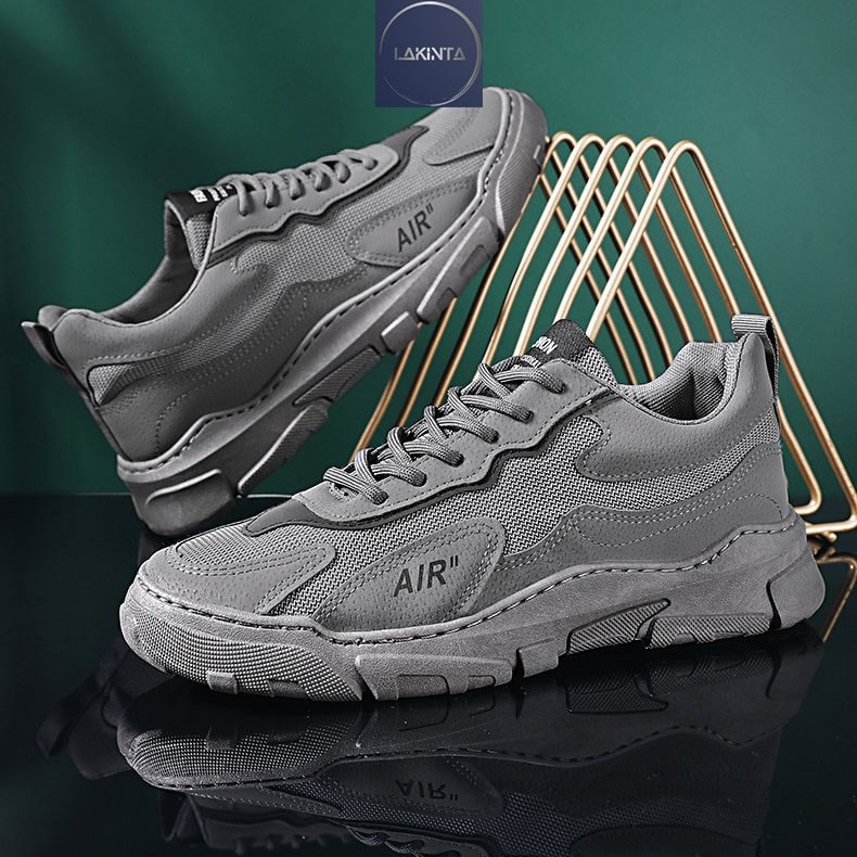 Giày Sneaker thể thao nam Lakinta màu xám cổ thấp đế cao su êm ái G908