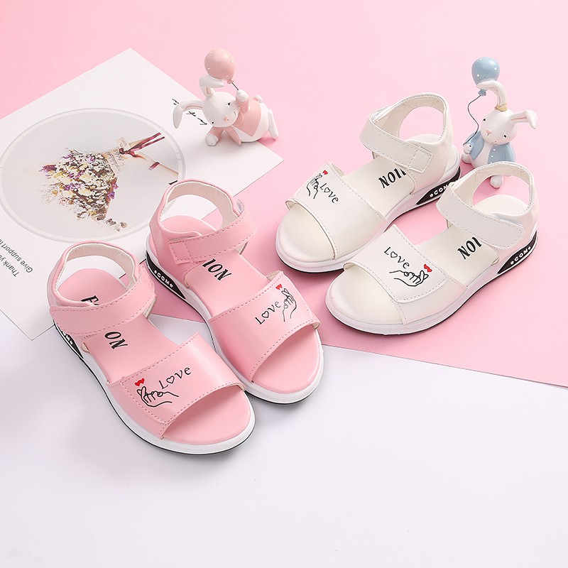 Sandal bé gái da PU mềm có quai dán dép sandal bé gái đi mềm êm chân