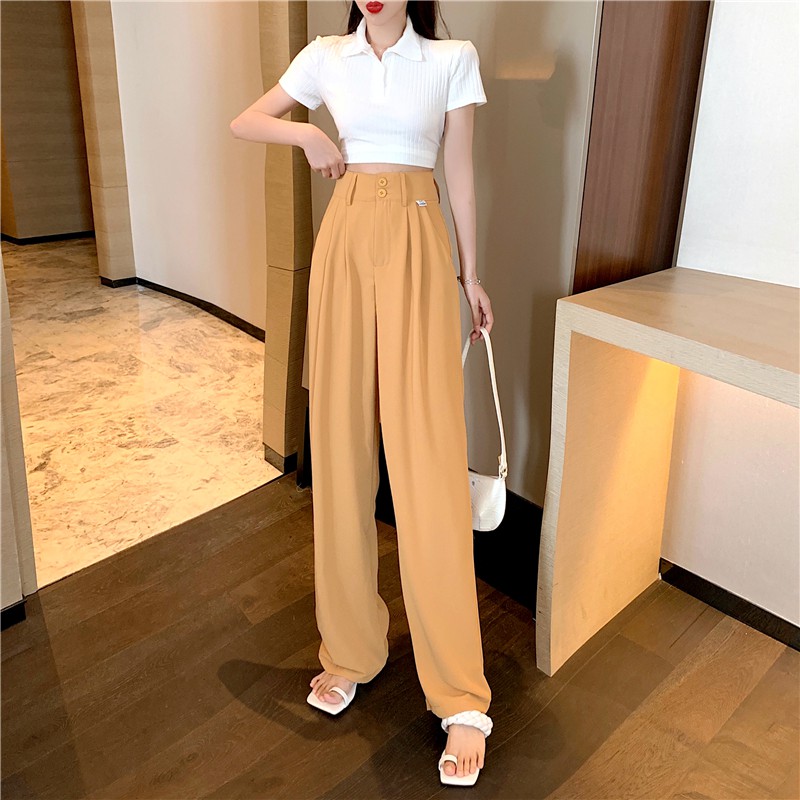 Quần tây nữ ống rộng lưng cao - Dáng suông dài thời trang vải mềm mịn