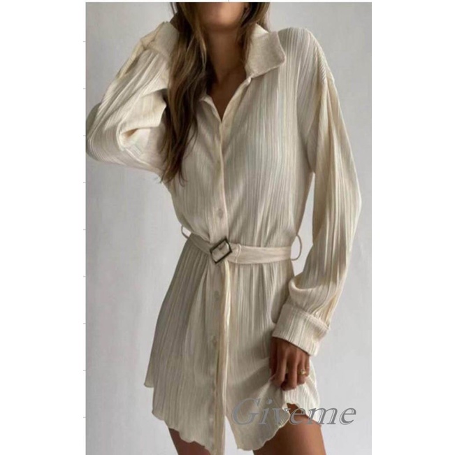 Đầm Sơ Mi Dài Tay Cổ Bẻ Form Rộng Thời Trang Dành Cho Nữ