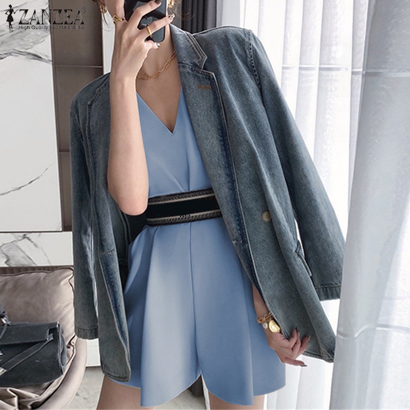 Áo liền quần ZANZEA ngắn tay cổ chữ V phong cách Hàn Quốc thời trang cho nữ