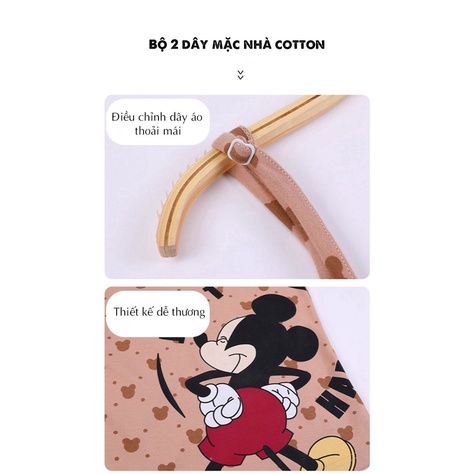 Bộ Ngủ 2 Dây Nữ Chất Thun Mềm Họa Tiết Chuột Mickey Dễ Thương Quần Đùi Thời Trang Xuân Hè 2023