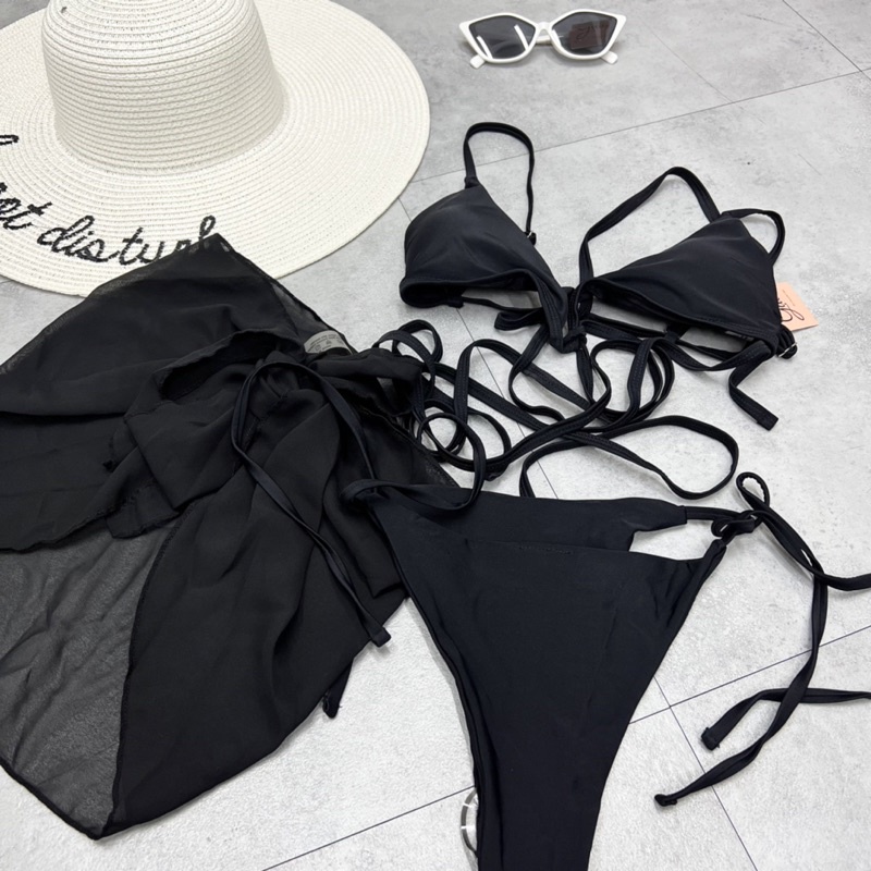 Set đồ bơi bikini 3 món có khăn quấn sang chảnh có ảnh thật