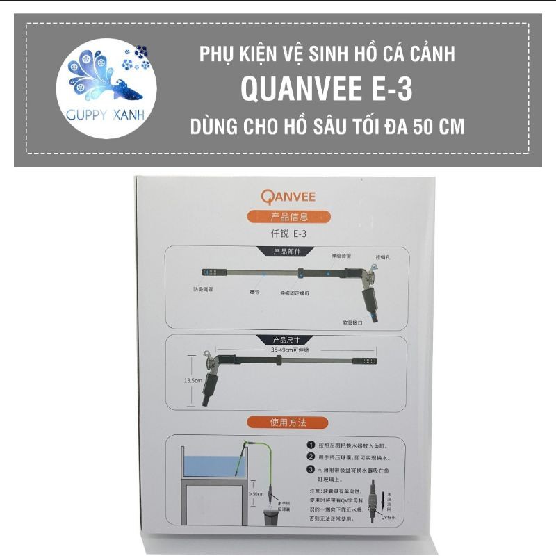 Bộ vệ sinh hồ cá - Hút đáy , thay nước , hút thức ăn thừa và phân cá - Qanvee E3 Và S3 Guppy Xanh