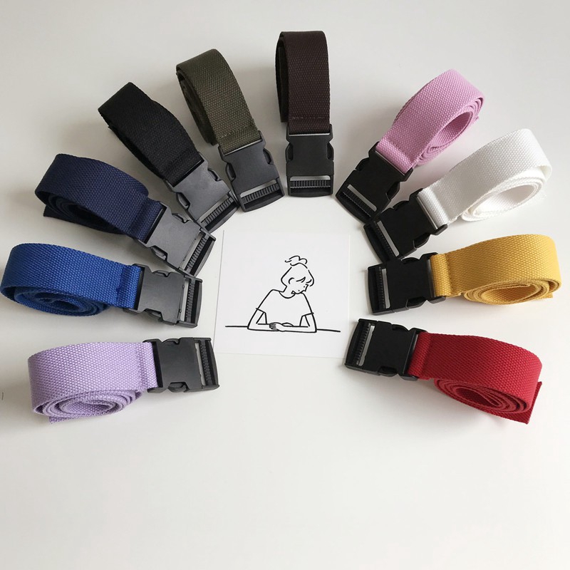 Thắt lưng vải dù màu trơn phối khóa cài bằng nhựa thời trang cá tính 13520 cho nam và nữ