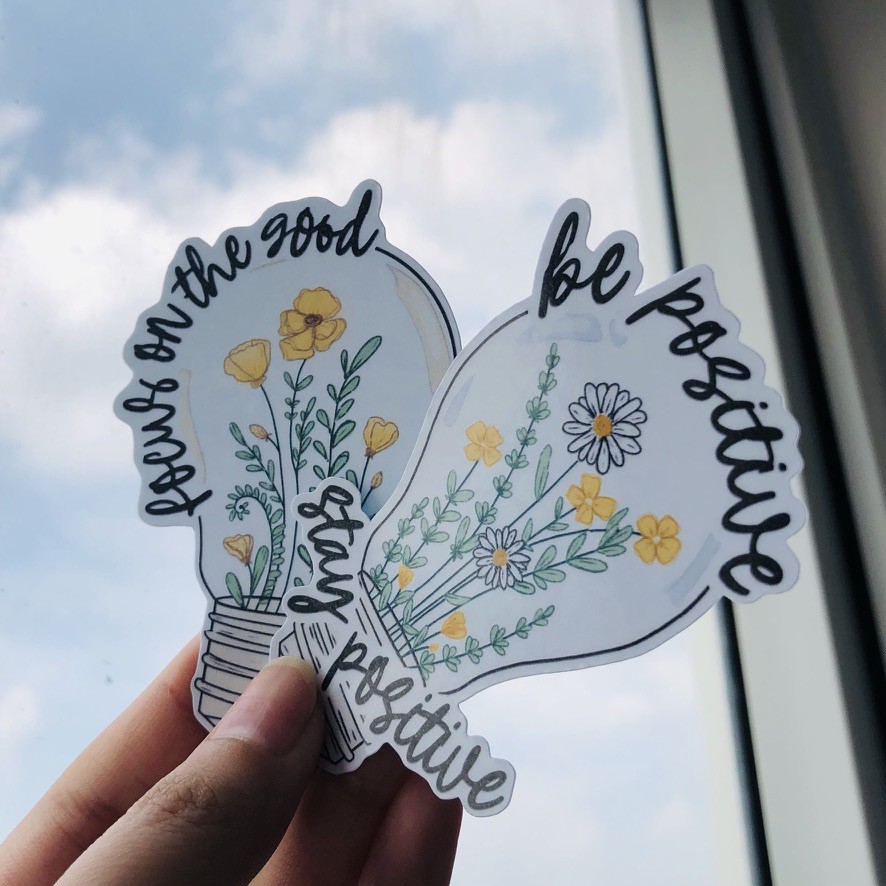 Bộ 2 Sticker / hình dán Flowers in Light-Bulb / Quotes-sticker chống nước,trang trí laptop,điện thoại-tiemtaphoacona