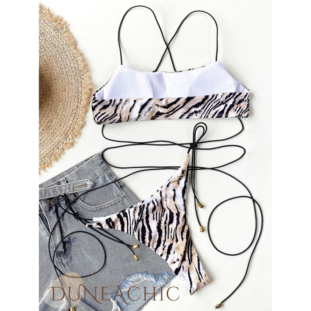 DUNEA Bộ Đồ Bơi Hai Mảnh Họa Tiết Da Báo Quyến Rũ Cho Nữ