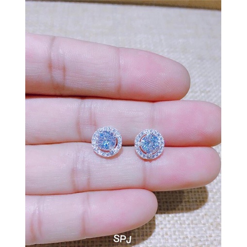 Bông tai tròn đá chủ sáng đẹp chuẩn bạc ta - Kho sỉ bạc Nhất Linh