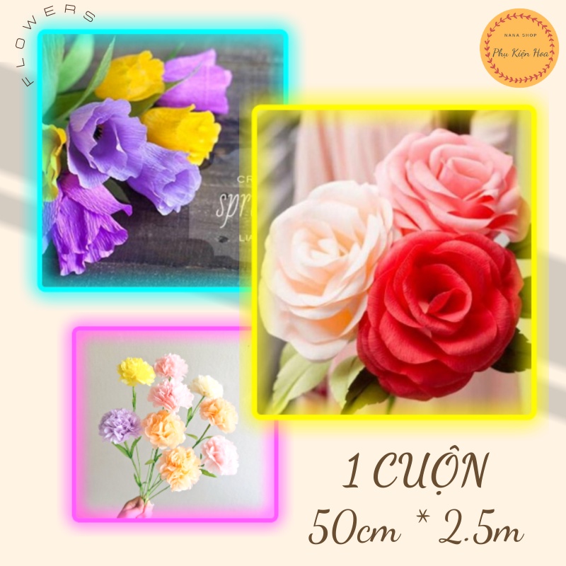 [Cuộn 50cm*2.5m] Giấy Nhún Giấy Nhăn, Gói Hoa - Làm Hoa, Hàng Loại 1, Chất Đẹp, Dày Dặn