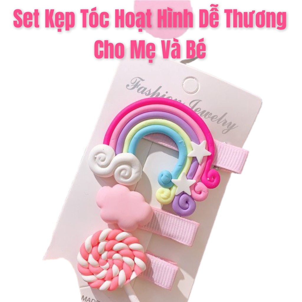 Set 3 Kẹp Tóc Cầu Vồng, Kẹo Mút Phong Cách Hàn Quốc Đáng Yêu Cho Bạn Và Bé