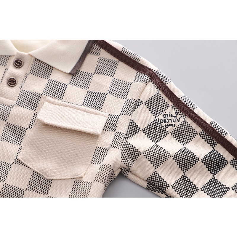 Bộ Áo Sơ Mi Tay Dài + Quần Dài Họa Tiết Sọc Caro Phong Cách Hàn Quốc Thời Trang Cho Bé Kích Thước 80-120cm