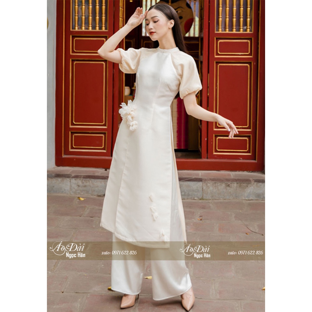 Áo Dài Cách Tân Nữ Vai Bồng Tà Xẻ Cao Cấp A43