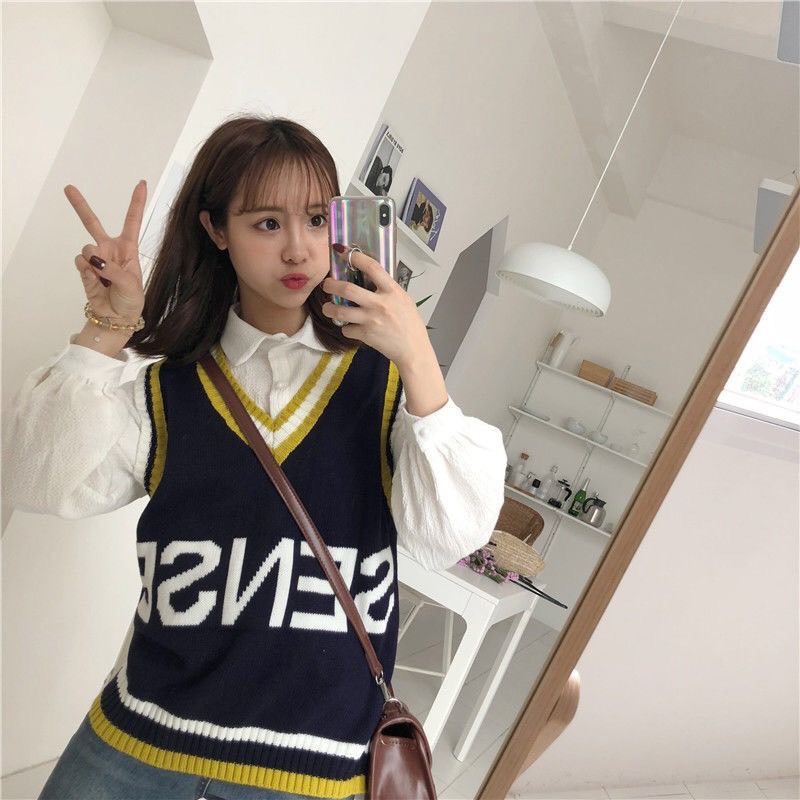 Gile Len Nữ Ulzzang Thời Trang, Áo Gile Len Chữ Sense Kiểu Hàn Dáng Vừa Khoác Len Dày Tabao | BigBuy360 - bigbuy360.vn