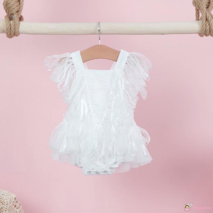 Bộ áo liền quần không tay màu trắng trơn phối ren nhún bèo thời trang mùa hè dành cho bé gái