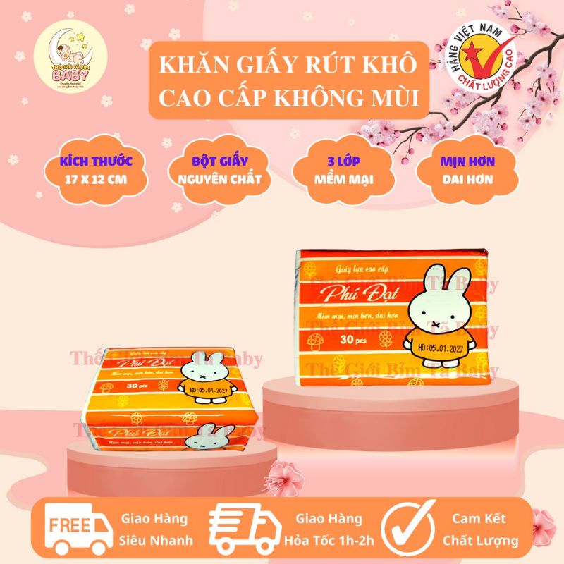 khăn giấy rút phú đạt gói 250 tờ lau mặt lau tay cao cấp chính hãng không bụi vụn