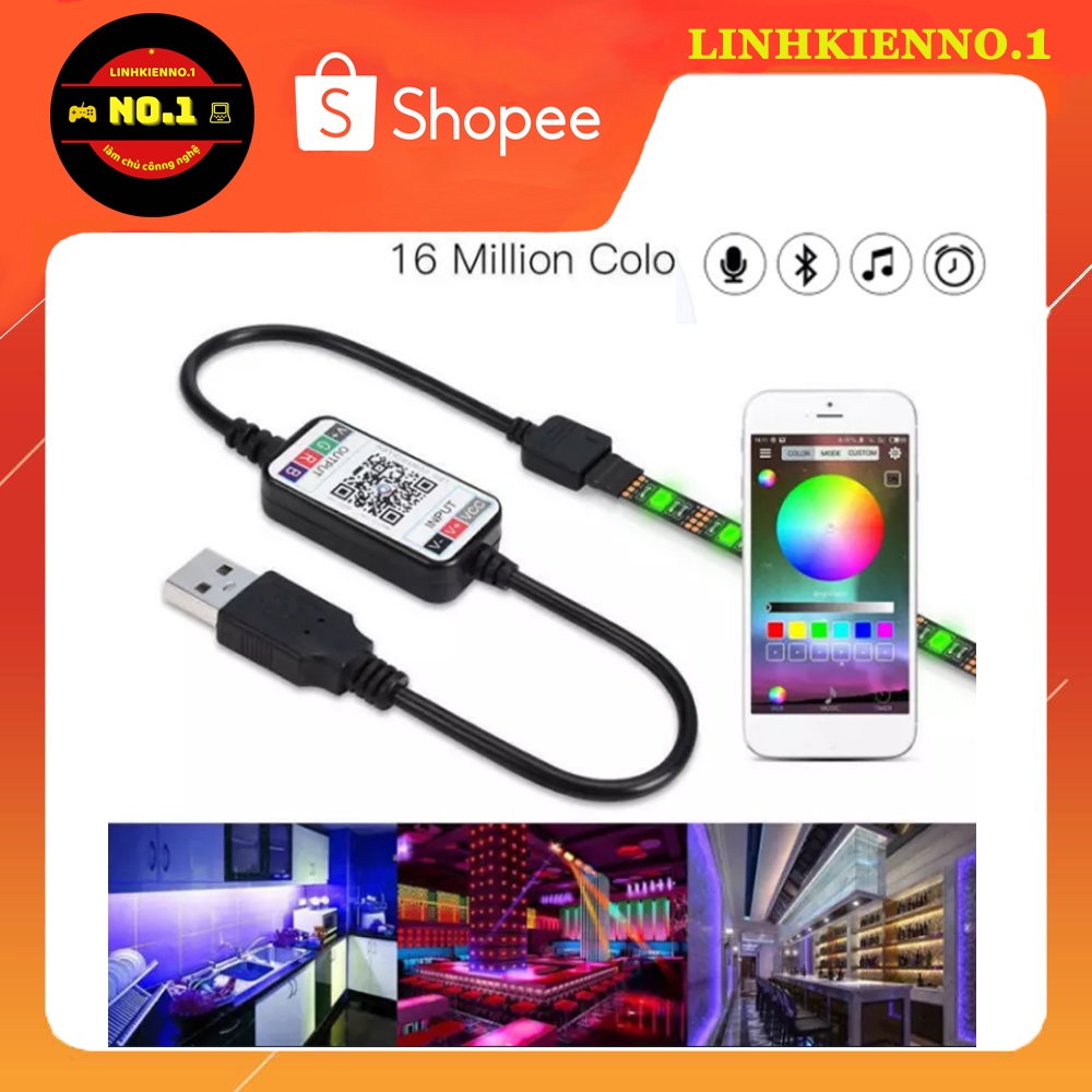 Bộ Điều Khiển Led Dây Qua App Bluetooth Led 5050 RGB Nháy Theo Nhạc Cổng USB