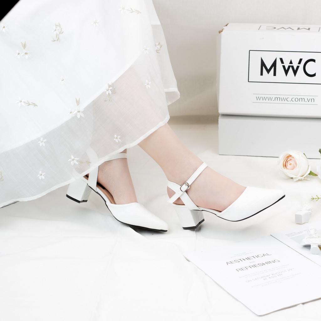 Giày Cao Gót Nữ MWC Mũi Nhọn Gót Vuông 5cm Họa Tiết Caro NUCG-3980
