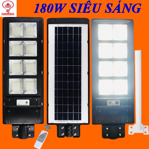 Đèn năng lượng mặt trời 180W có remote sáng liên tục chuyên công trình đèn đường, sân vườn, trụ cổng chống nước IP67