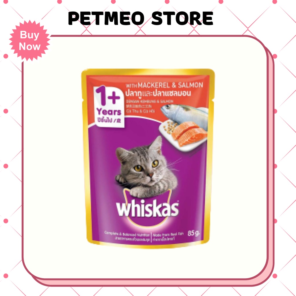 Pate cho mèo thức ăn dạng thạch cho mèo từ 1 tuổi Whiskas gói 85g - PETMEO