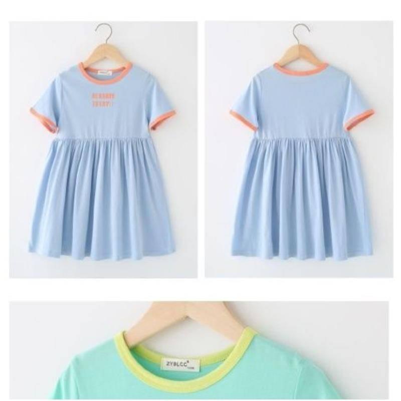 Đầm tay ngắn cotton cổ tròn phong cách Hàn Quốc cho bé gái