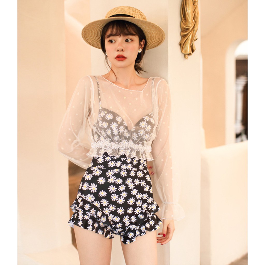 Bộ đồ bơi bikini nữ giấu bụng che nắng 1 mảnh đi tắm biển hoa cúc tiểu thư sang chảnh | BigBuy360 - bigbuy360.vn