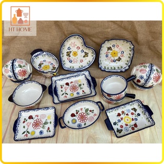 Bộ bát đĩa hoa bướm gốm sứ đẹp,dày dặn HT1041