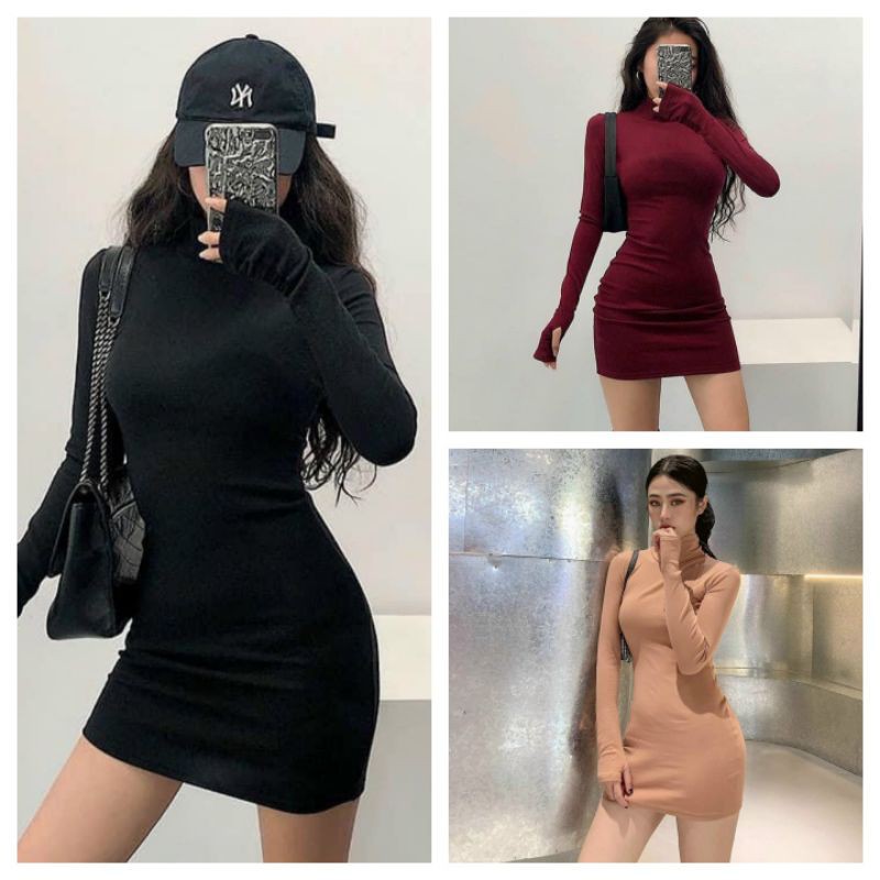 Váy ôm body cổ lọ tay xỏ ngón