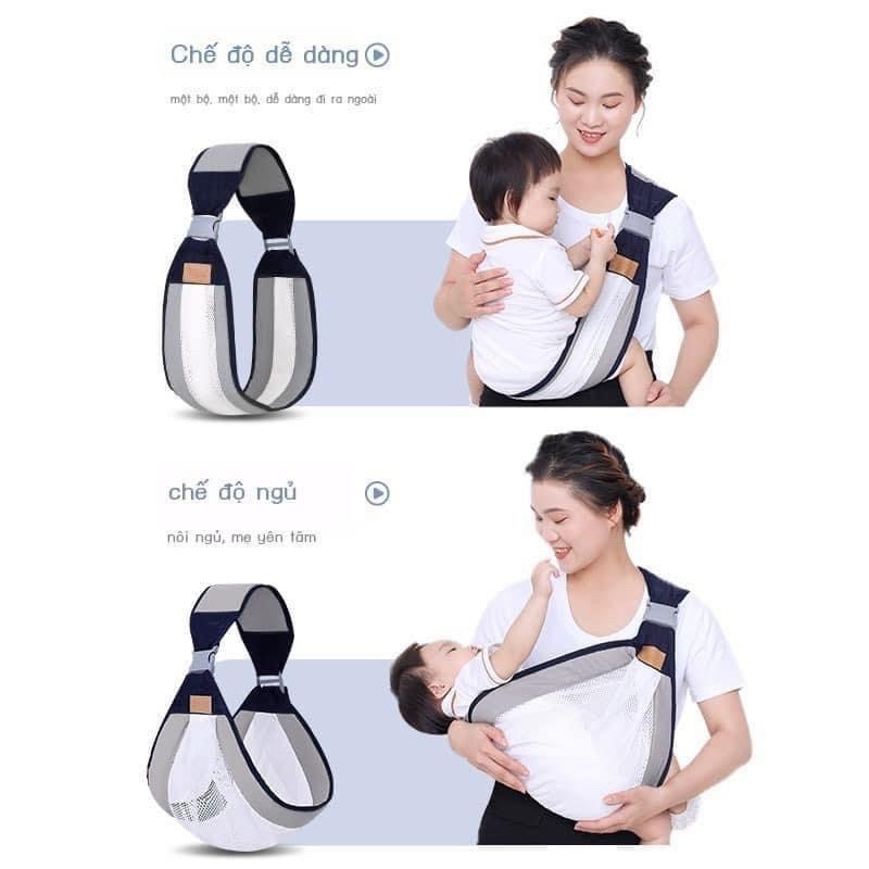 Địu cho bé hàng cotton lưới đủ tư thế
