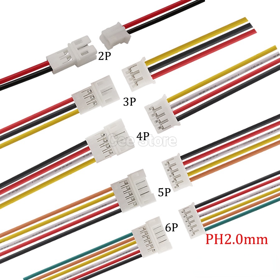 10 Đầu Nối Dây PH2.0 PH 2.0 Pitch 2.0mm JST 2P/3P/4P/5P/6P 20CM 26AWG