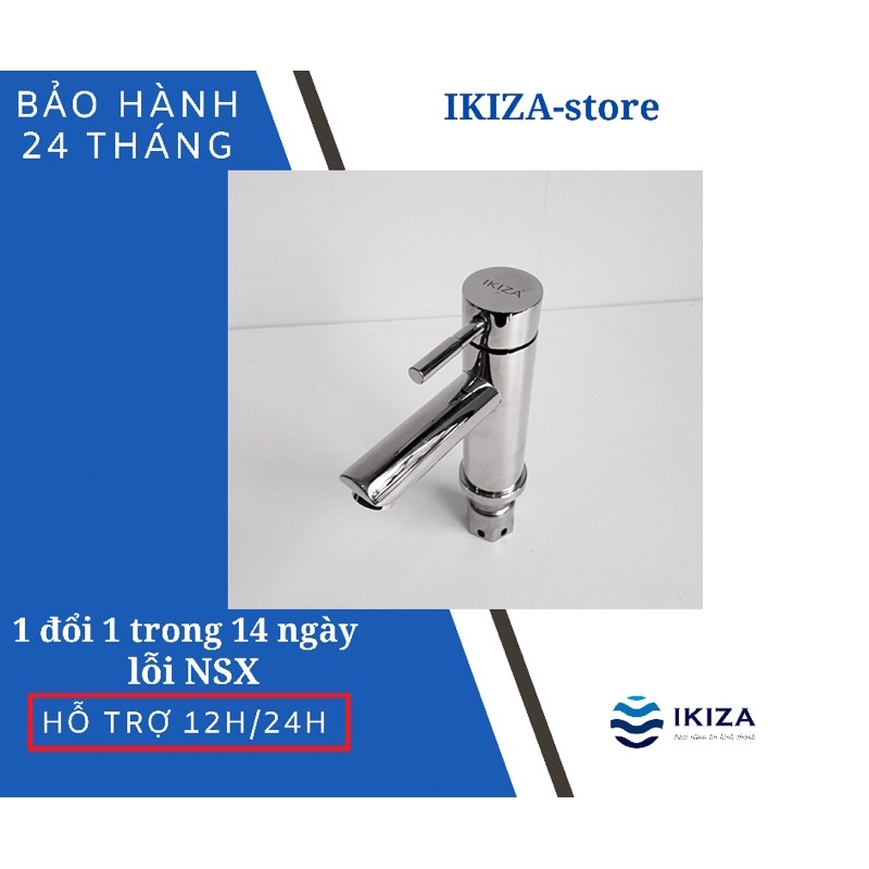 Vòi rửa mặt, vòi lavabo tròn nóng lạnh inox 304 mạ bóng cao cấp ikiza ik18NB