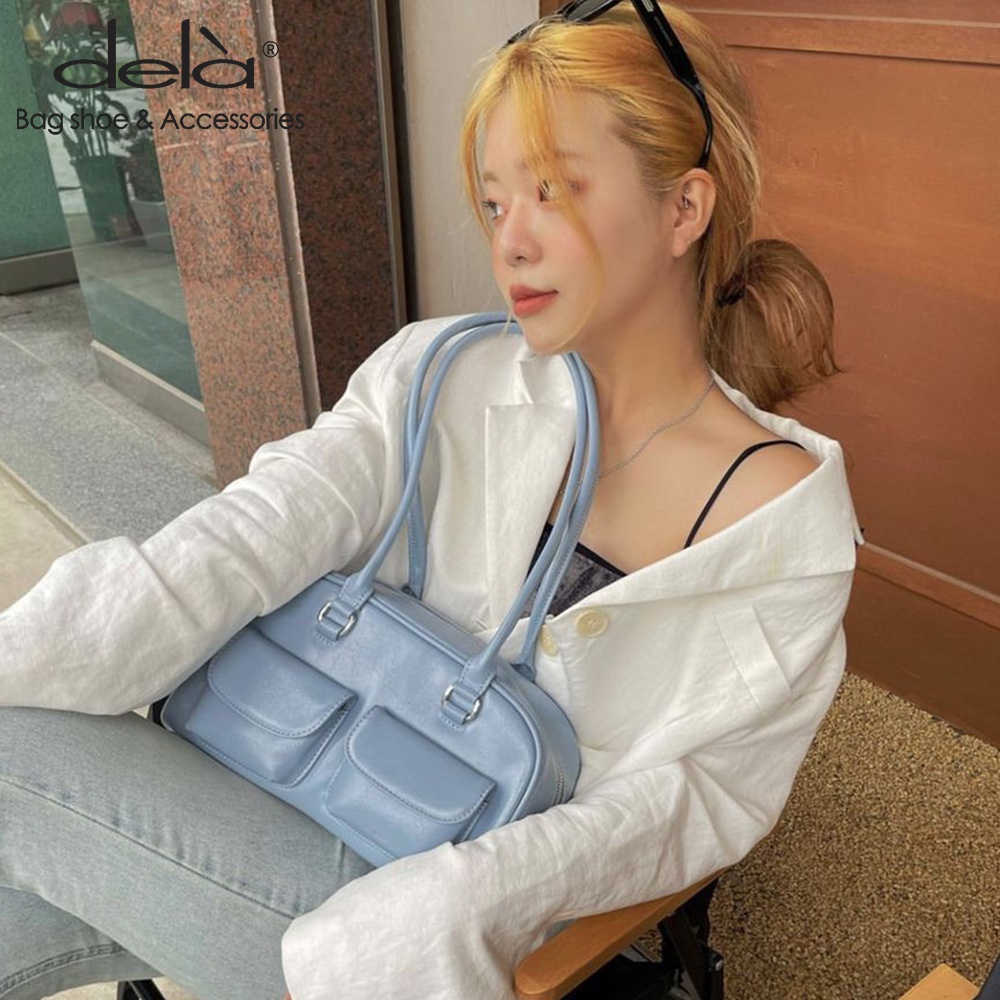 Dela Túi Da Sáp Dầu Đeo Cánh Tay Phong Cách retro Hàn Quốc Thiết Kế Nhiều Túi Đơn Giản