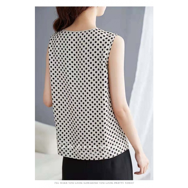 Áo Sát Nách Cổ Tròn Hoạ Tiết Chấm Bi Chất Liệu chiffon Cho Nữ