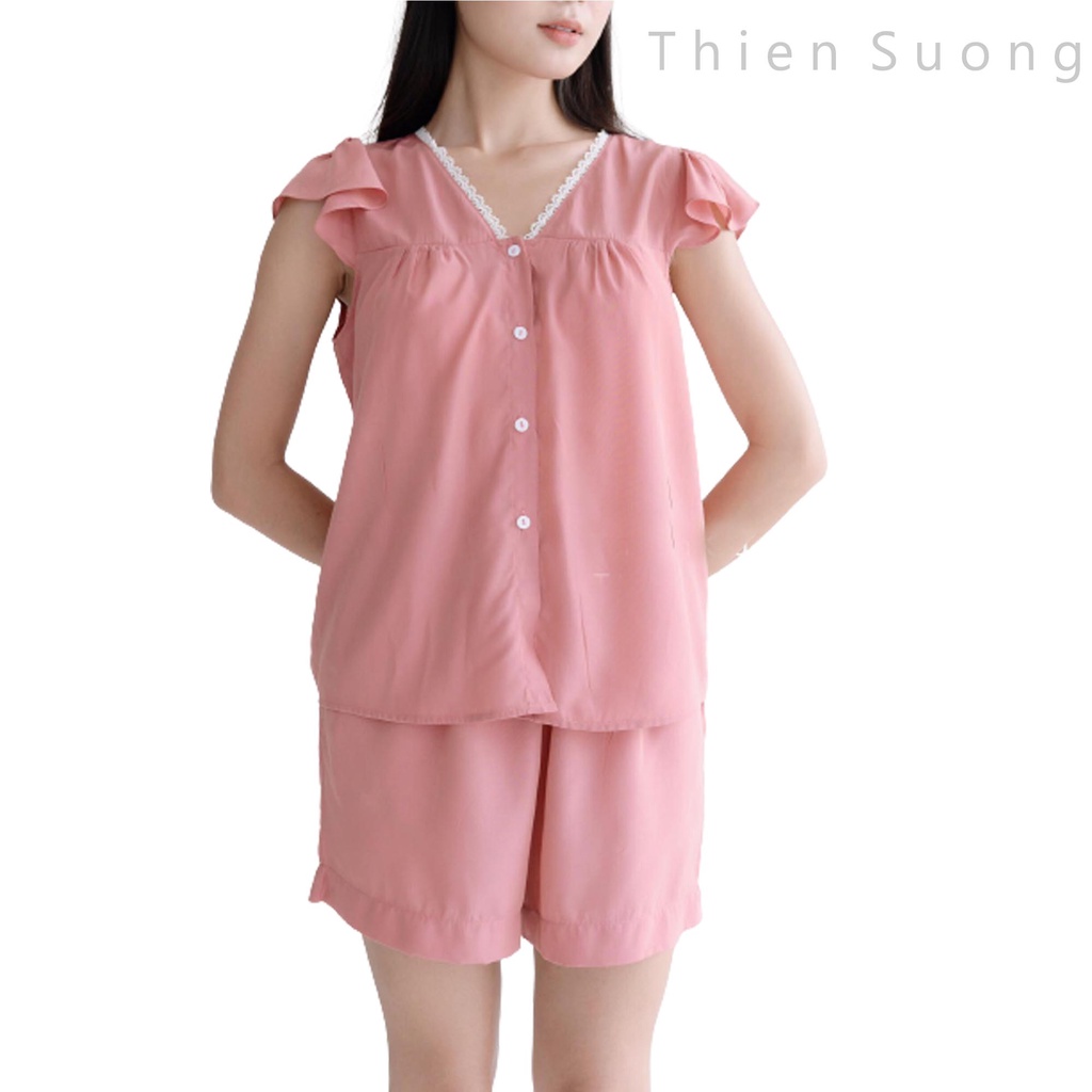 TSN043 - Đồ bộ ngủ quần đùi lụa tơ ánh tay cánh tiên | BigBuy360 - bigbuy360.vn