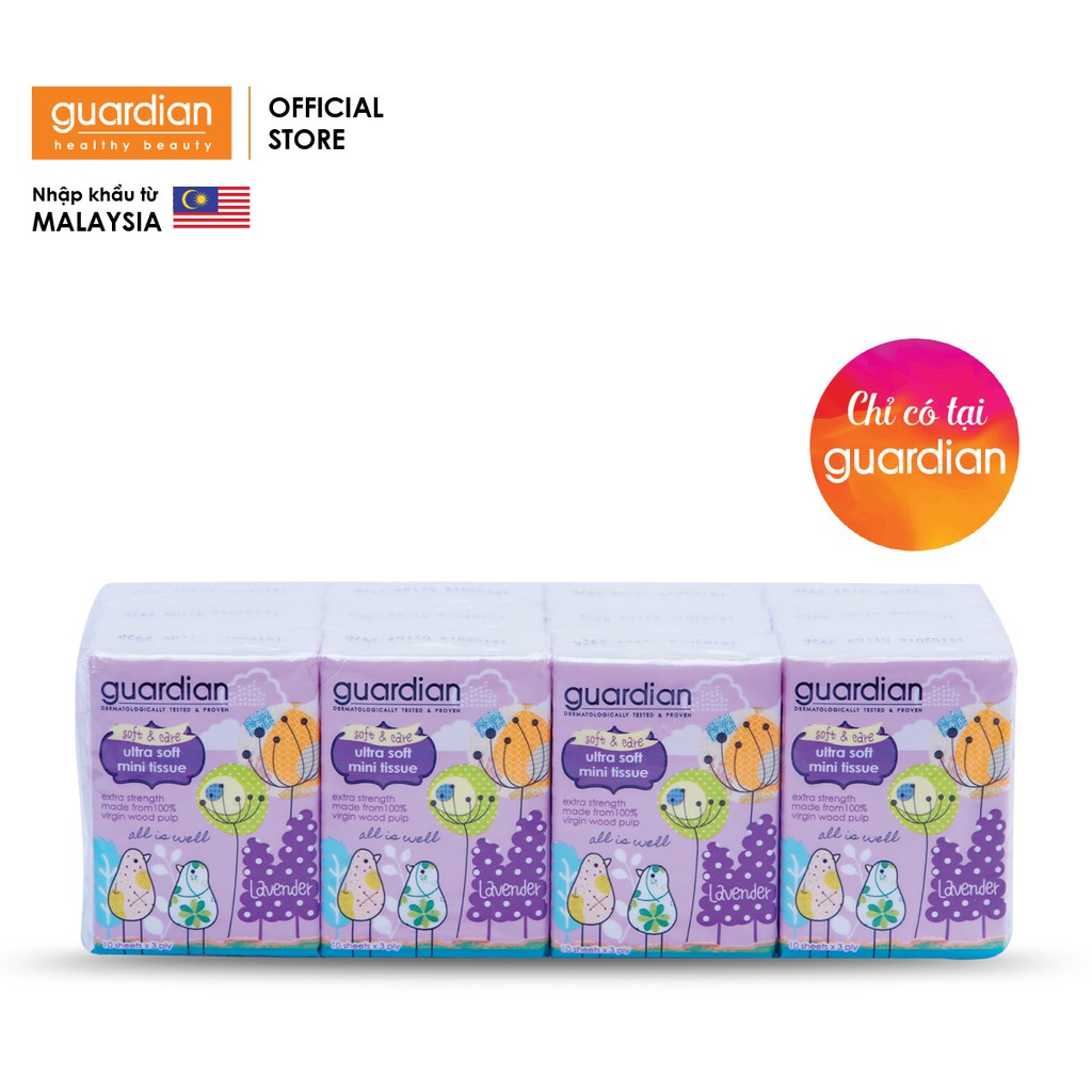 Khăn giấy bỏ túi Guardian siêu mềm 3 lớp hương Hoa Oải Hương 12x10 miếng