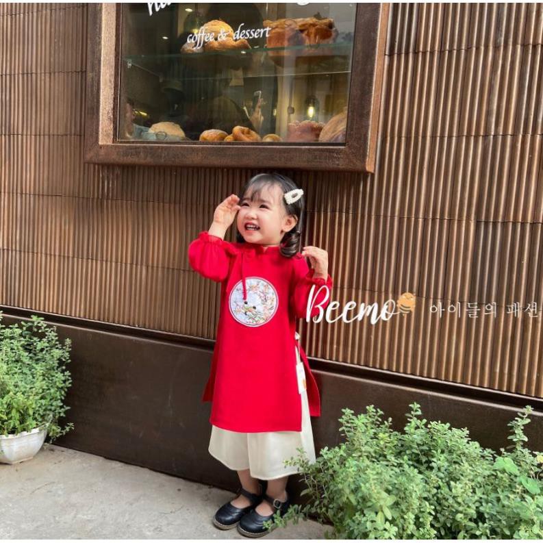 ( RE VO DICH ) Áo dài cách tân cho bé gái, áo dài tết cổ nơ cho bé