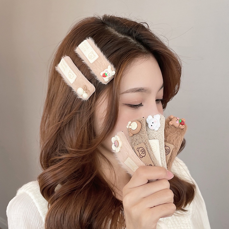 Kẹp tóc hình trái tim nhồi bông thời trang ngọt ngào cho nữ 2021