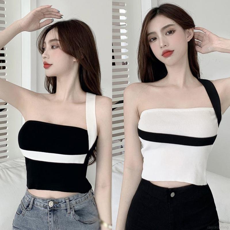 Áo croptop sát nách màu sắc tương phản thời trang nữ