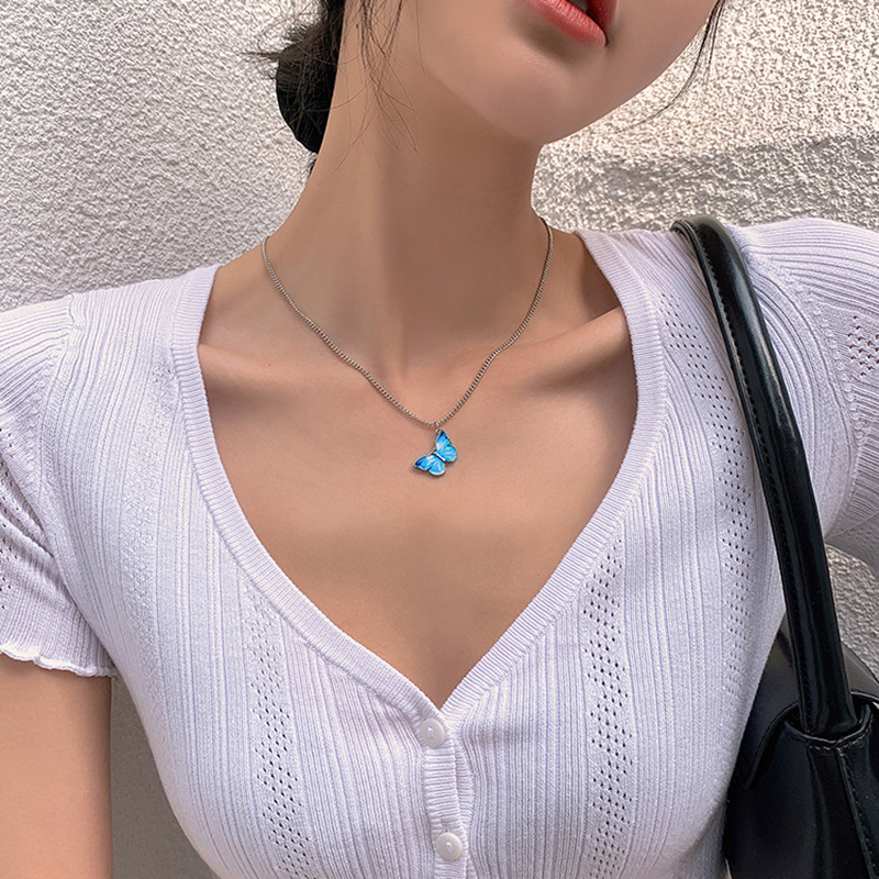 vòng cổ Choker Màu Sắc Gradient Phối Mặt Hình Bướm Màu Xanh Dương Phong Cách Hàn Quốc Thời Trang Cho Nữ