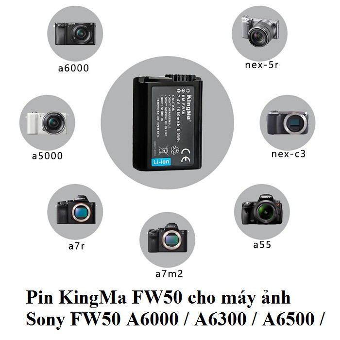 Pin sạc NP-FW50 1080mAh cho máy ảnh Sony A6000 A6300 A6500 A7