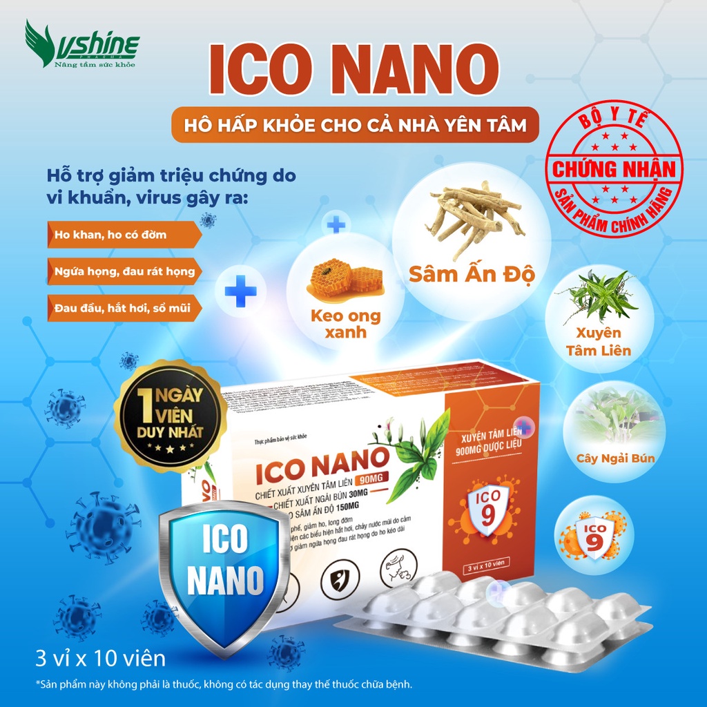 Viên Uống Ico Nano VSHINE - Hộp 30 Viên - Giảm Ho, Bổ Phế, Phòng Cảm Cúm