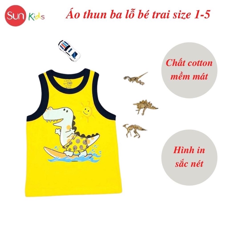 Áo thun ba lỗ bé trai, size nhí 1-5, hàng made in vn, chất cotton xuất dư đẹp - SUNKIDS1