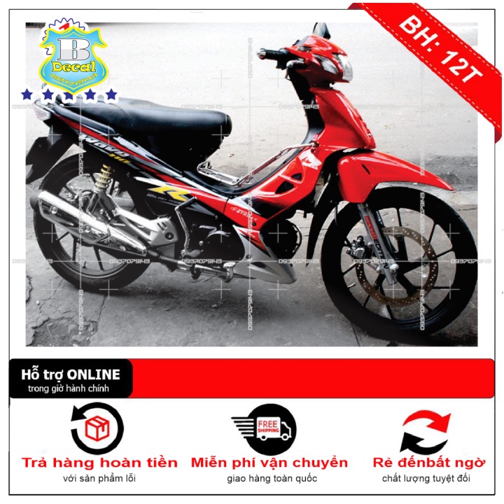 ( Quí khách vui lòng mang ra tiệm cho thợ dán ) Tem wave chữ R đỏ đen