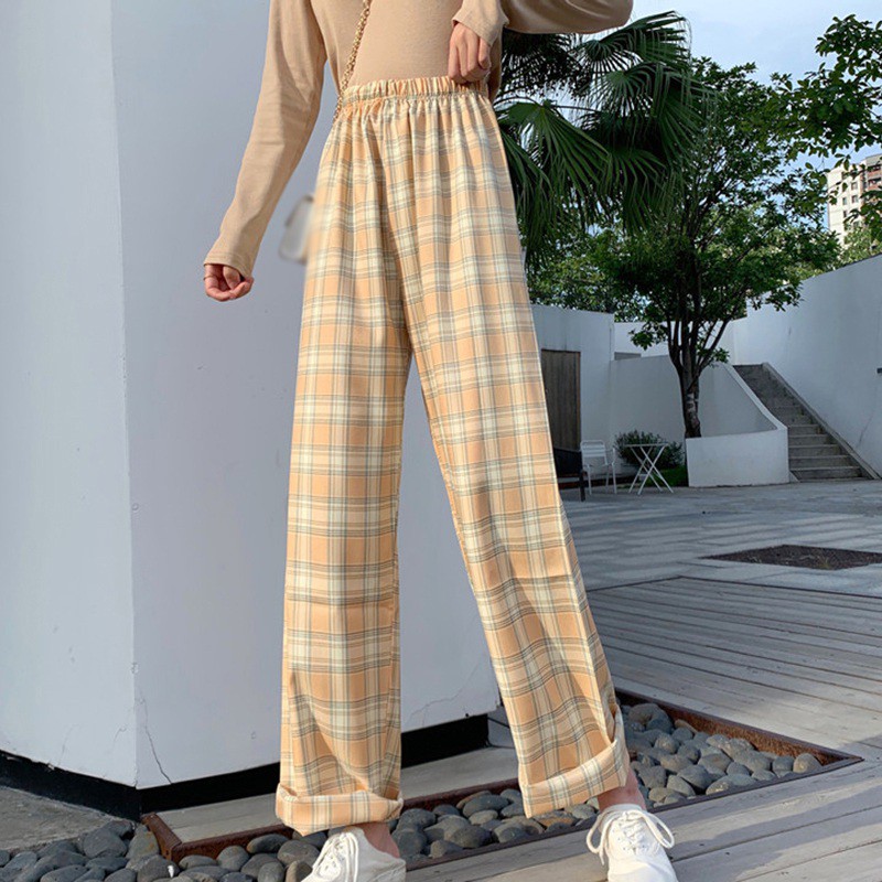 Quần Dài Ống Rộng Họa Tiết Ca Rô Thời Trang Dành Cho Nữ
