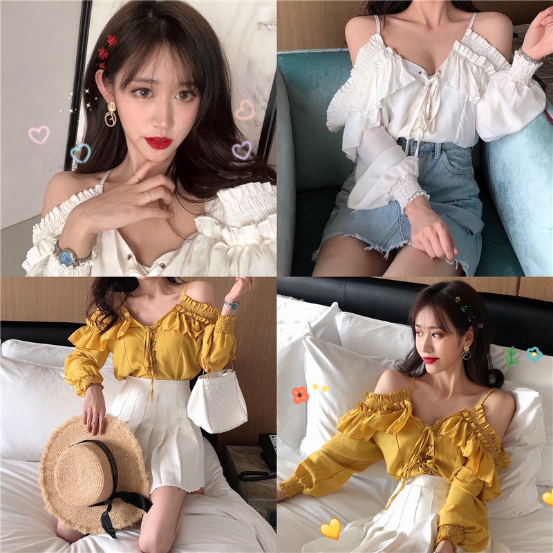 Áo sơ mi nữ trễ vai Emilyshop ulzzang