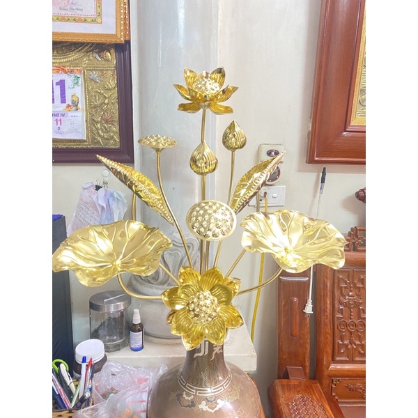 Hoa sen bằng đồng vàng hoa sen đồng hoa sen thờ 10 cành không kèm lọ