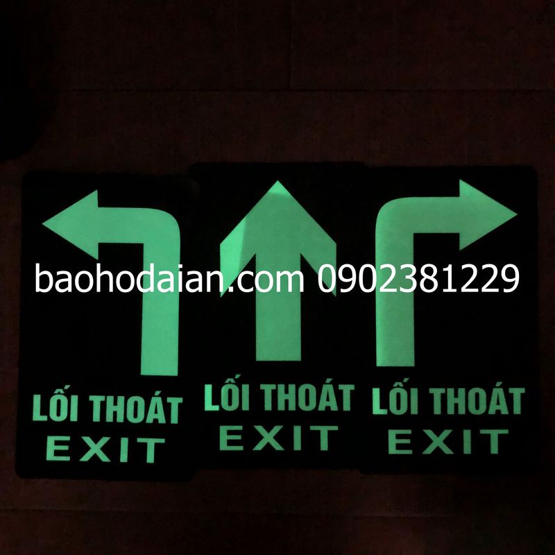 Bảng mũi tên dạ quang lối thoát hiểm exit 28 x 16cm có keo sau