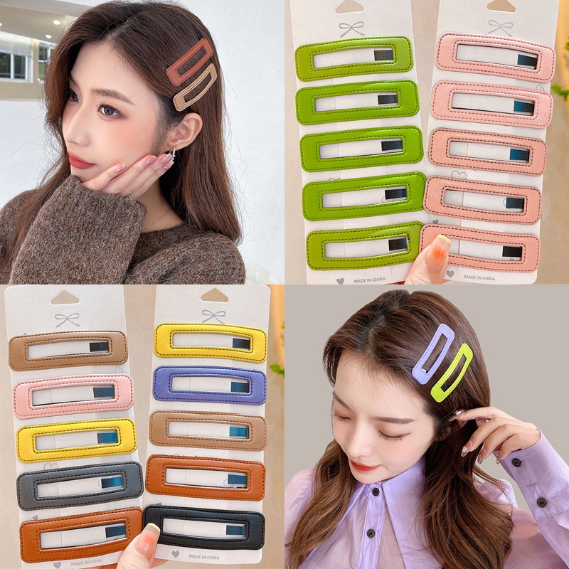 Set Kẹp Tóc Vuông Bằng Da Cao Cấp Thời Trang