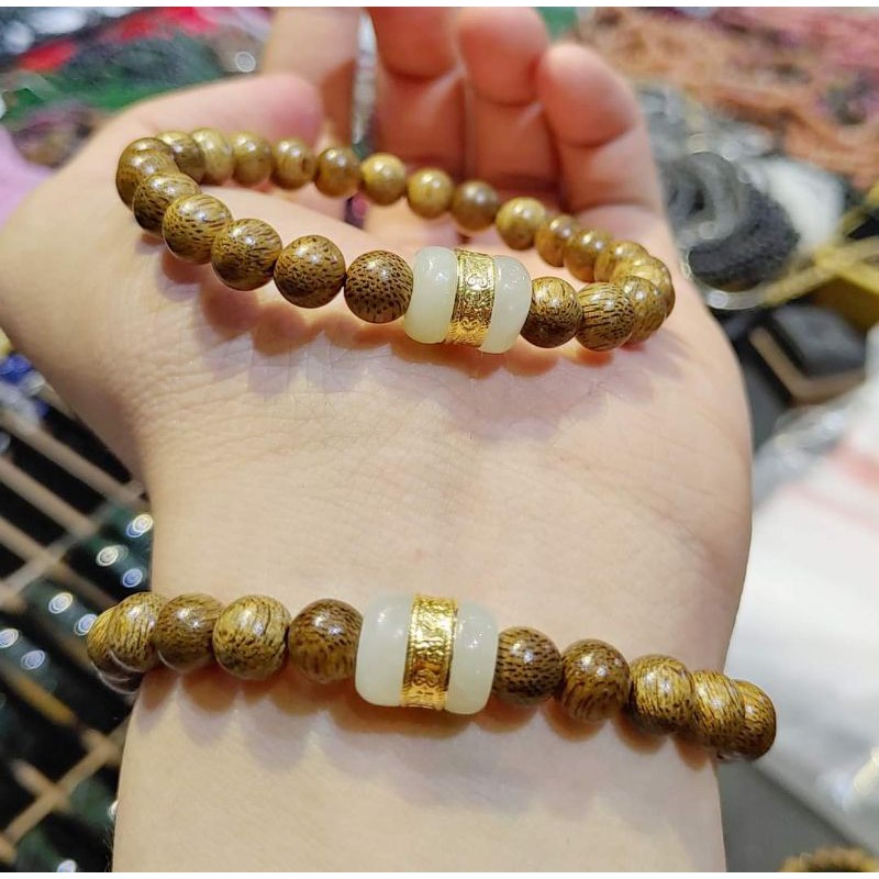 Vòng trầm mix lu bạch ngọc dát vàng