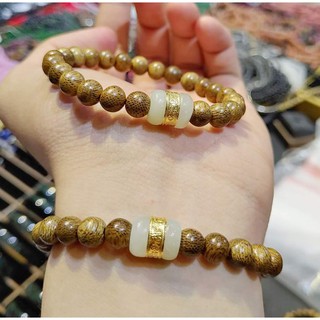 Vòng trầm mix lu bạch ngọc dát vàng
