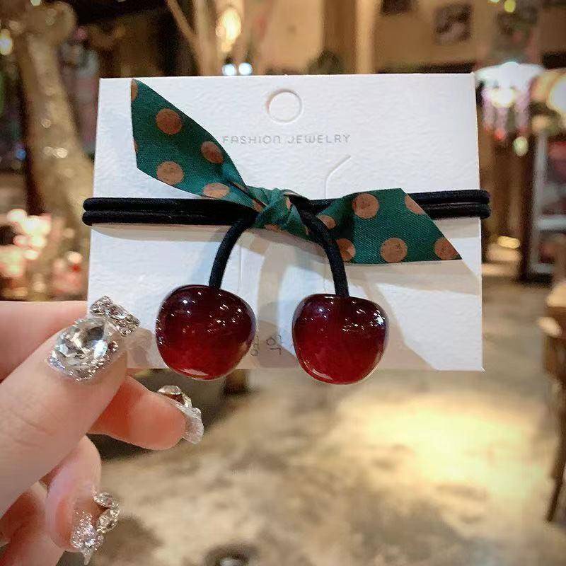 Dây Cột Tóc Cao Su Co Giãn Họa Tiết Trái Cherry Phong Cách Hàn Quốc Xinh Xắn